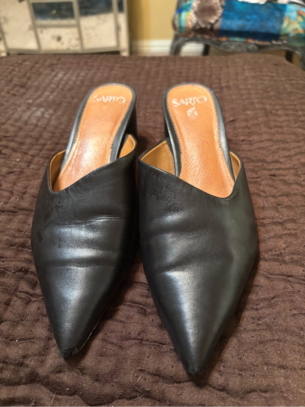 Franco Sarto Black Pointed-Toe Leather Mule - size 9.5
